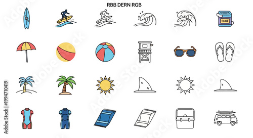 Summer vacation icons and symbols.
