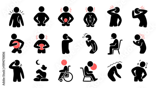 Set of 16 human pain and discomfort ache suffering