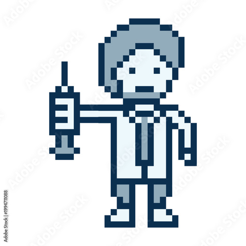 Cute scientist or doctor in uniform specialist 8 bit with cartoon,hospital,lab,pixel.