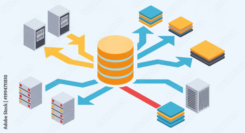 Fototapeta premium Data exchange between multiple servers and databases.