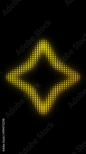 Golden Four-Pointed Star Frame With Breathing Animation, Glowing Star Particles on Dark Background, Pulsing Geometric Shape Border, 4K Seamless Loop, Vertical Video