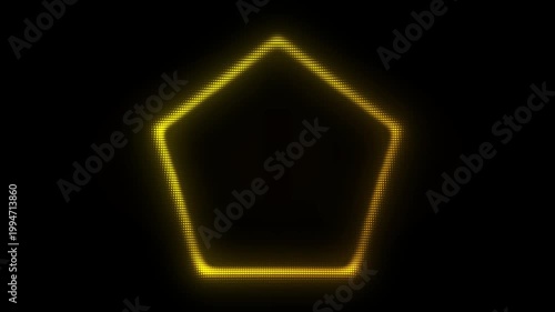 Golden Pentagon Frame With Scanner Effect Animation, Digital Dot Particles on Dark Background, Golden Scanning Dot Grid Geometric Shape, 4K Seamless Loop