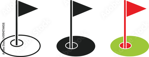 Golf flags and holes a minimalist icon set in three color variations