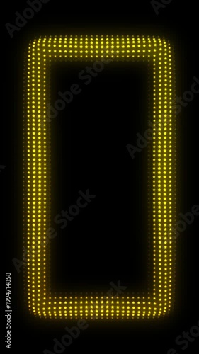 Golden Vertical Rectangle Frame With Breathing Animation, Glowing Star Particles on Dark Background, Pulsing Geometric Shape Border, 4K Seamless Loop, Vertical Video