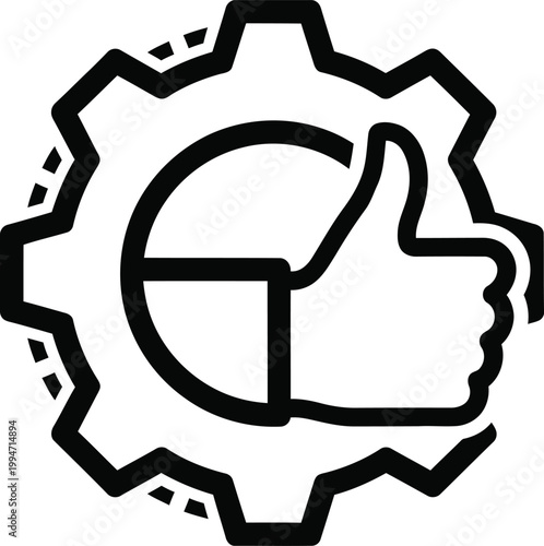 Gear with thumbs up icon positive mechanical process or approval