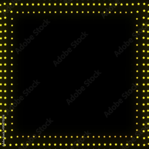 Golden Square Frame With Breathing Animation, Glowing Star Particles on Dark Background, Pulsing Geometric Shape Border, 4K Seamless Loop, Square 1:1