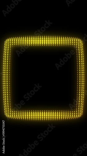 Golden Square Frame With Breathing Animation, Glowing Star Particles on Dark Background, Pulsing Geometric Shape Border, 4K Seamless Loop, Vertical