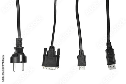 set of various electric plug and cable isolated on white or transparent png