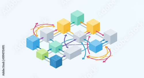 A network of colorful connected blocks.