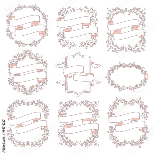 Minimal Floral Wreath Frames Botanical Border Vector Set