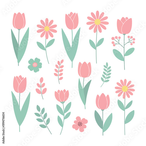 Tulip Floral Clipart Set Spring Flower Botanical Elements