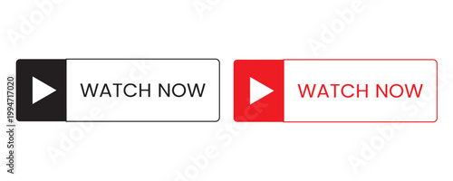 Watch Now Split Button Set with Play Icon in Black and Red Styles for Video Streaming Call to Action UI Design