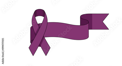 Purple awareness ribbon banner for Alzheimer's and domestic violence awareness on white.