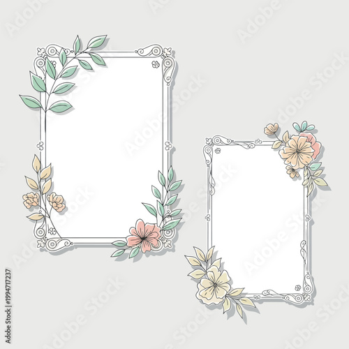 Vintage Floral Ribbon Frames Clipart Decorative Border Set