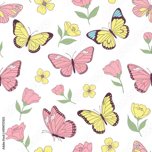 Butterfly Floral Seamless Pattern Spring Nature Background