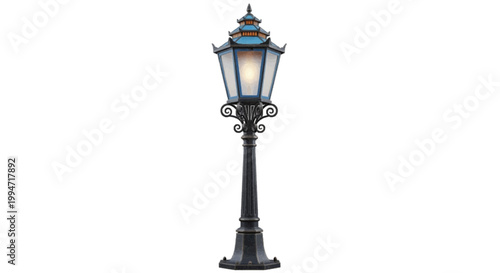 Vector illustration of vintage style street lamp post with ornate metalwork on a transparent background