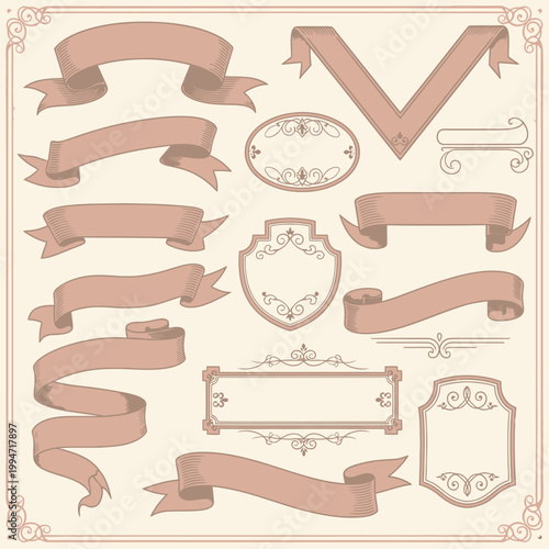 Hand Drawn Ribbon Banner Vintage Design Elements