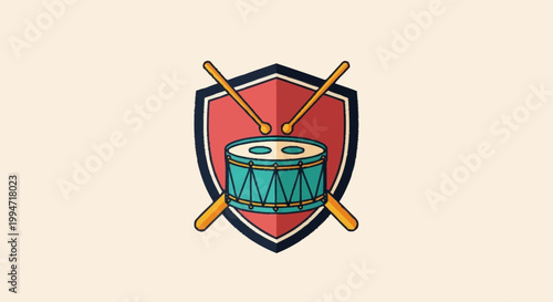 Drum and Drumsticks Emblem with Shield.