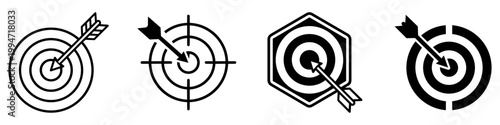 Target with arrow icon set, vector collection of bullseye graphics representing goal, accuracy, and achievement