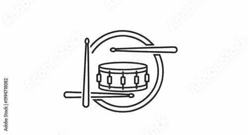 Obraz na płótnie Simple Line Art Icon of a Snare Drum with Drumsticks.