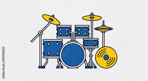 Fotografi Blue Drum Set With Cymbals And Stands.