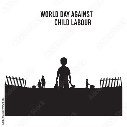 Child walking past industrial smokestacks on world day against child labor