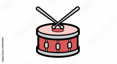 Red snare drum with crossed drumsticks illustration.