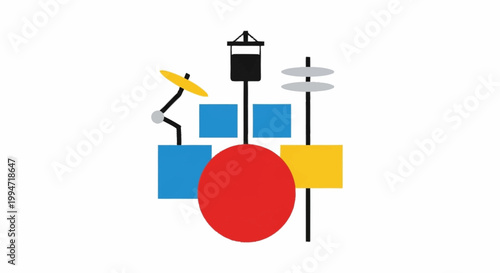 Abstract Drum Set Illustration with Bold Colors.