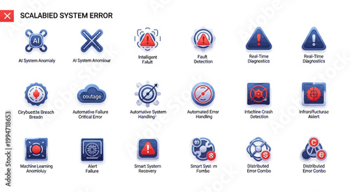 Collection of Icons Representing Various Scalable System Errors and Diagnostic Tools.