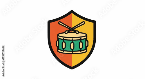 Drum and drumsticks inside a shield emblem.
