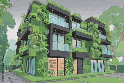 Eco-friendly residential building with vertical gardens
