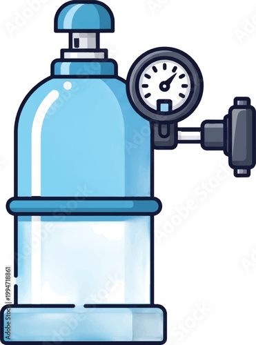 Scuba diving oxygen tank, blue cylinder with pressure gauge, diving equipment, underwater breathing apparatus