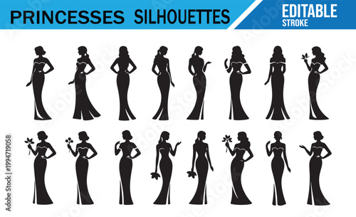 Royal lady silhouette bundle with elegant fantasy character shapes