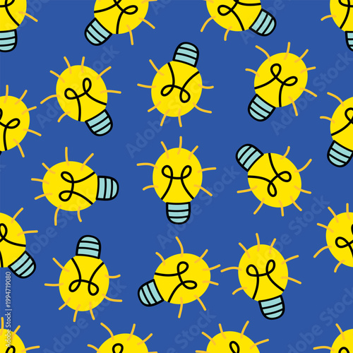 Seamless pattern with light bulbs on a blue background