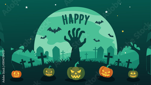 Halloween pumpkins with glowing faces arranged in a spooky scene