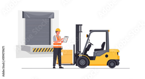 A worker in a warehouse follows safety procedures while operating a forklift.