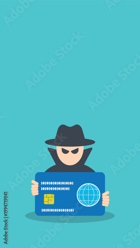 Cyber Crime Credit Card Theft Hacker Identity Fraud Security Breach Vector Illustration