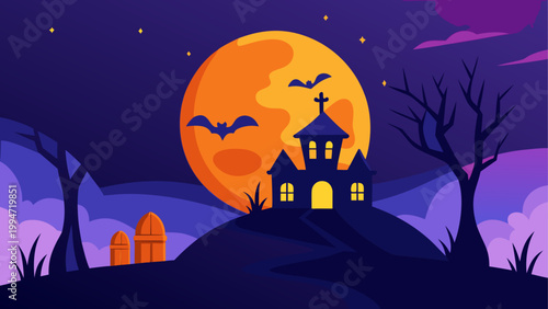 Halloween pumpkin head with glowing eyes in a spooky night scene