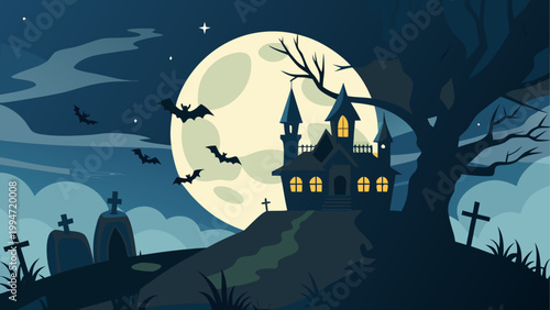 Silhouette of a person sitting under a large full moon