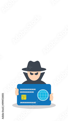 Cyber Crime Credit Card Theft Hacker Identity Fraud Security Breach Vector Illustration