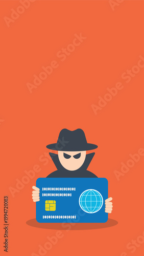 Cyber Crime Credit Card Theft Hacker Identity Fraud Security Breach Vector Illustration