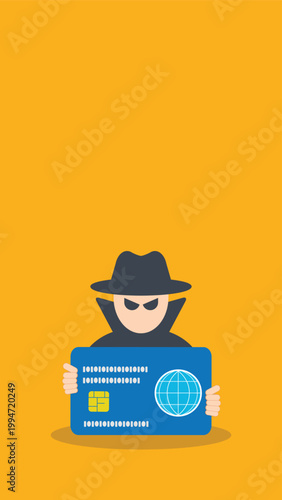 Cyber Crime Credit Card Theft Hacker Identity Fraud Security Breach Vector Illustration