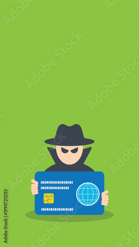 Cyber Crime Credit Card Theft Hacker Identity Fraud Security Breach Vector Illustration
