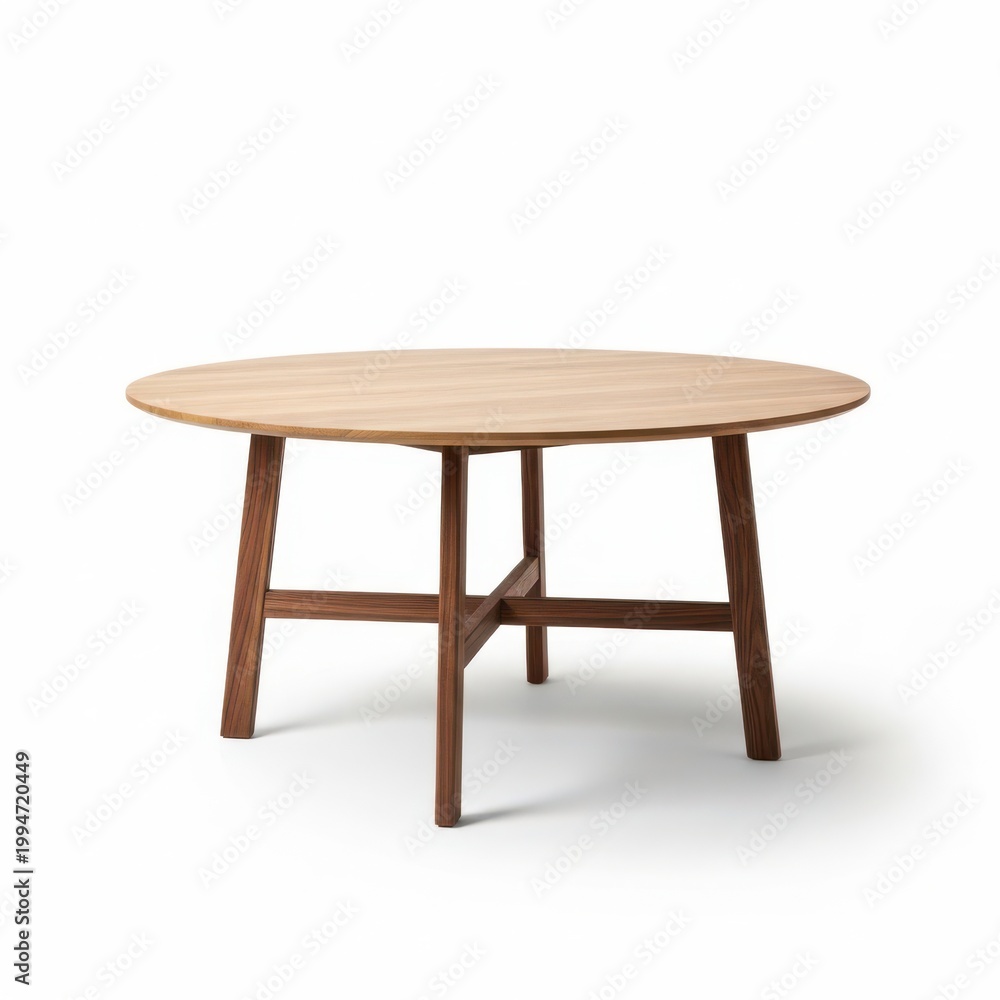 Fototapeta premium Light wooden round table with tapered legs