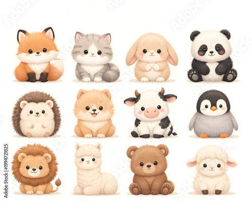 Set of Cute Fluffy Animals Vector Collection