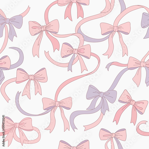 Ribbon Bow Seamless Pattern Cute Pastel Background