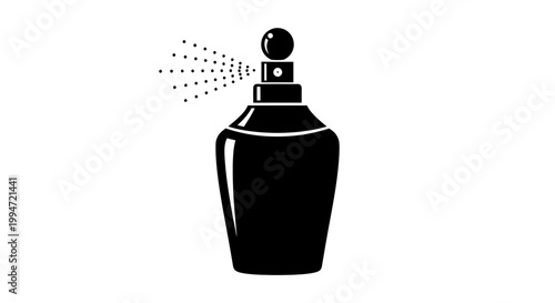 Black perfume bottle spraying fragrance.