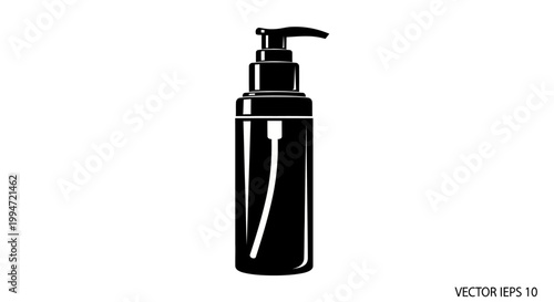 Black plastic pump bottle container.