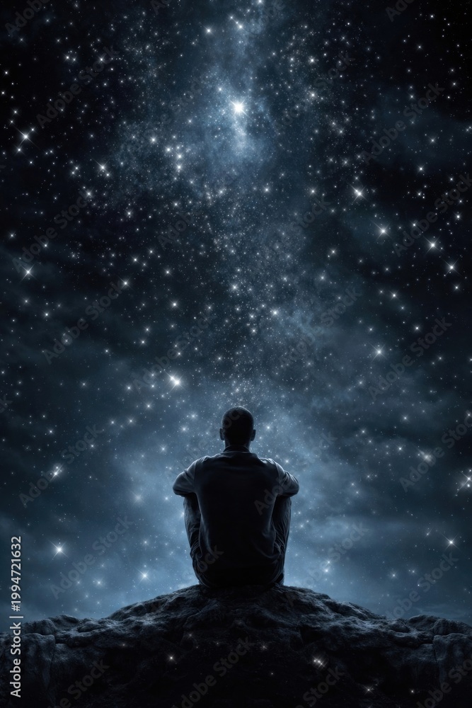 Fototapeta premium Contemplation under vast starscape.