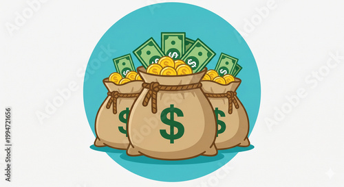 Ikon Uang dan Kantong Uang Gaya Flat